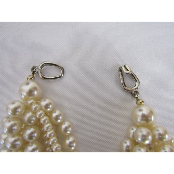 Cream Beaded Multi Stand Faux PearlNecklace 20" Whimsical Neutral Minimalist - Picture 3 of 9